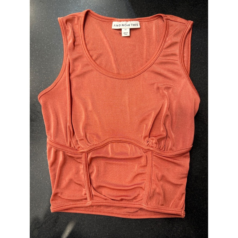 And Now This Tank Top XS Orange Corset Seam Detail Bustier Chic Modern Y2k Party